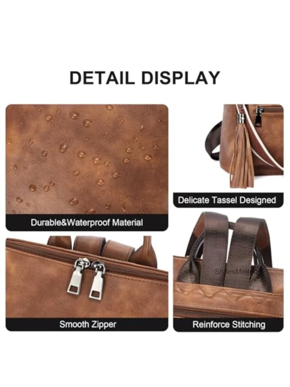 Women's Vegan Leather Travel Backpack Purse with Tassel, Large College Shoulder
